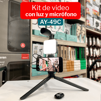 Kit de Video Trípode/Micrófono/Luz AY-49C