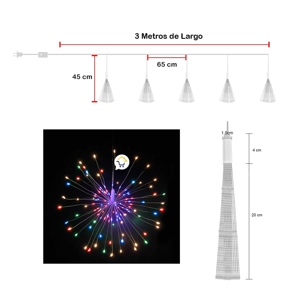 Luces Micro Led Fuegos Artificiales 3 Metros Navidad 1603